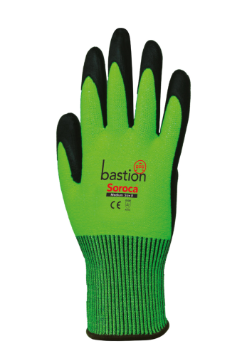 Soroca Cut 5 High Viz Green HPPE Gloves Black Micro Foam Nitrile Palm Coating