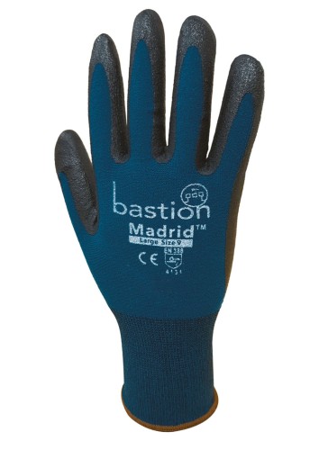 Bastion Madrid, Green, Nylon/Spandex Gloves,15G, Black Micro Foam Flex Nitrile Coating